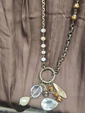 Gold and Bronze Two-Tone Charm Pendant Necklace - Women Jewelry